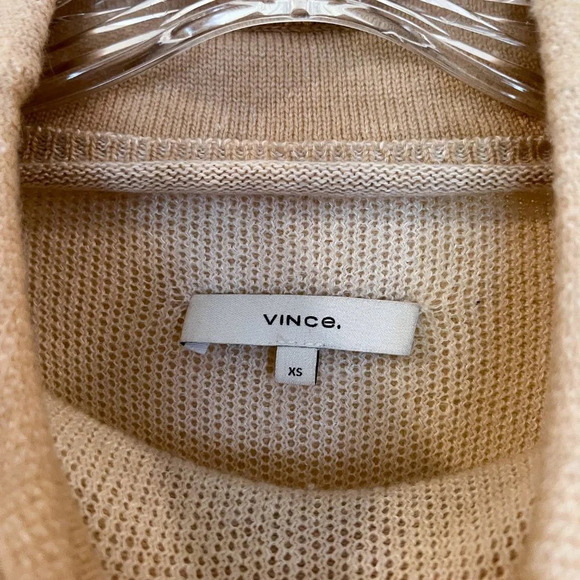 Vince Tan Wool Cashmere Blend Mock Neck Drawstring Bell Sleeve Pullover Sweater - Picture 7 of 10